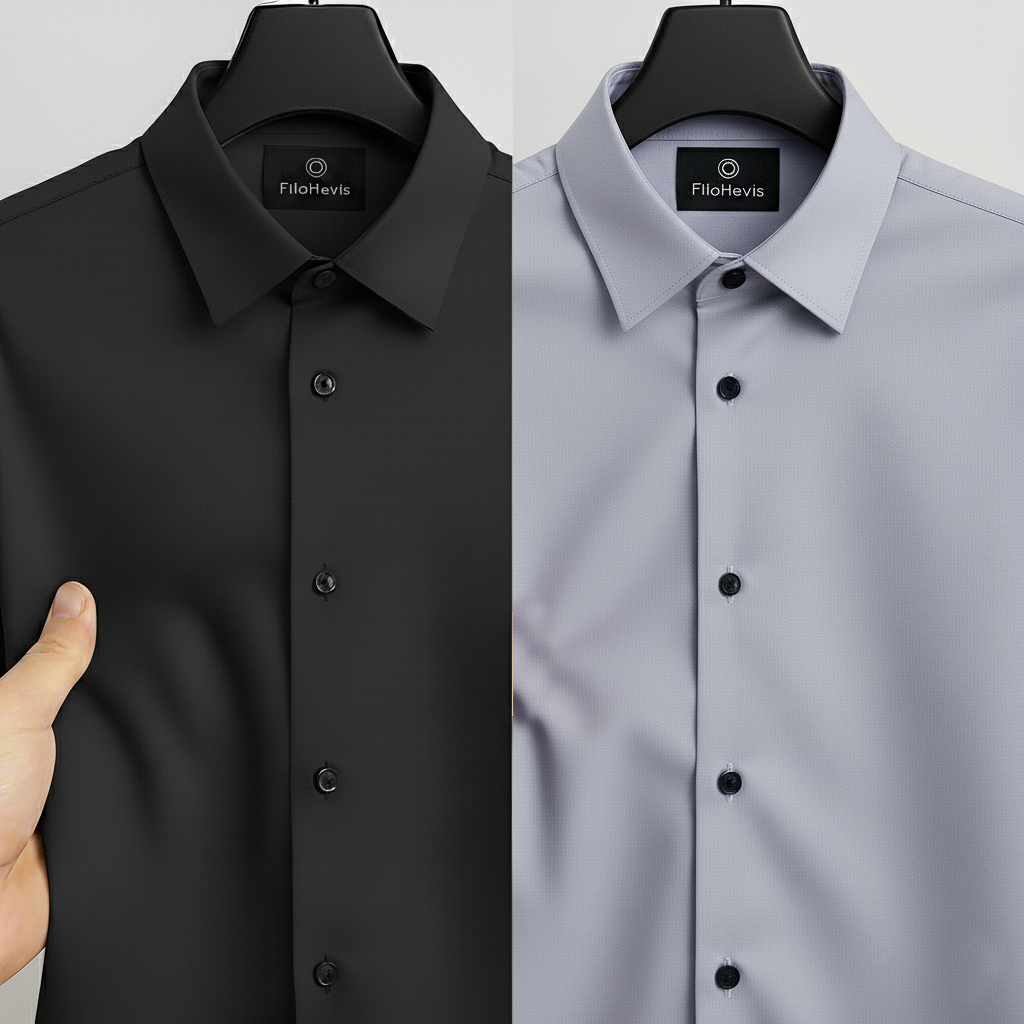 Combo of 2 Men's Satin Lycra formal Full Sleeve Shirt Black & Grey