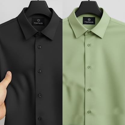Combo of 2 Men's Satin Lycra formal Full Sleeve Shirt Black & Pista Green