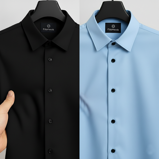 Combo of 2 Men's Satin Lycra formal Full Sleeve Shirt Black & Sky