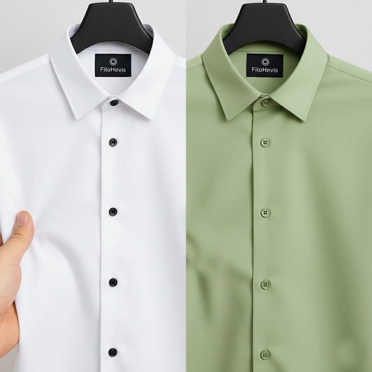 Combo of 2 Men's Satin Lycra formal Full Sleeve Shirt White & Pista Green