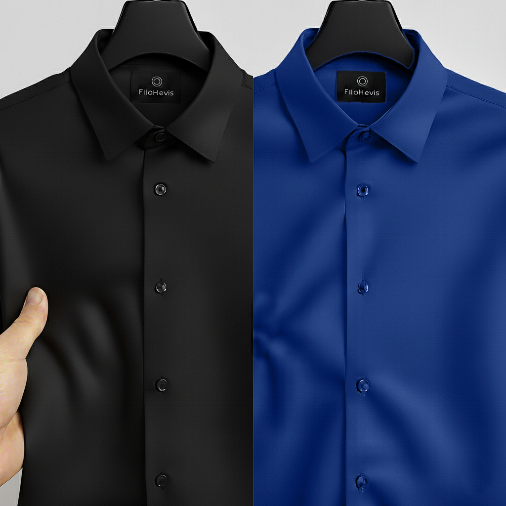Combo of 2 Men's Satin Lycra formal Full Sleeve Shirt Black & Royal Blue