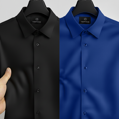 Combo of 2 Men's Satin Lycra formal Full Sleeve Shirt Black & Royal Blue