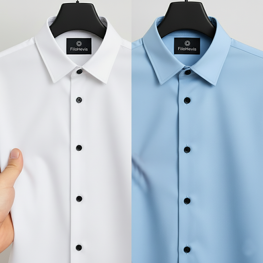 Combo of 2 Men's Satin Lycra formal Full Sleeve Shirt White & Sky